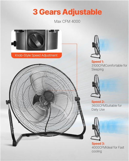 Vevor Floor Fan 120W Fan Diameter 45cm Black