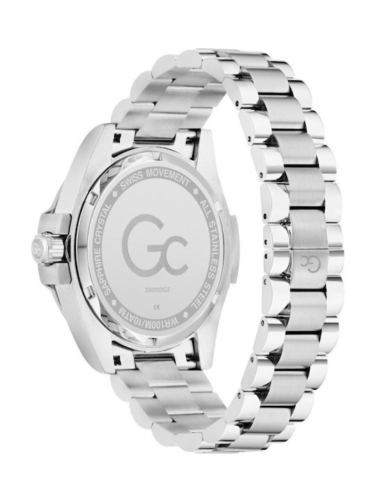 GC Watches Ανδρικό Ρολόι 43mm Μπαταρίας με Ασημί Μεταλλικό Μπρασελέ