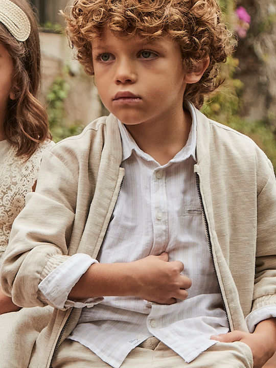 Kids Striped Shirt Long Sleeve Linen Beige