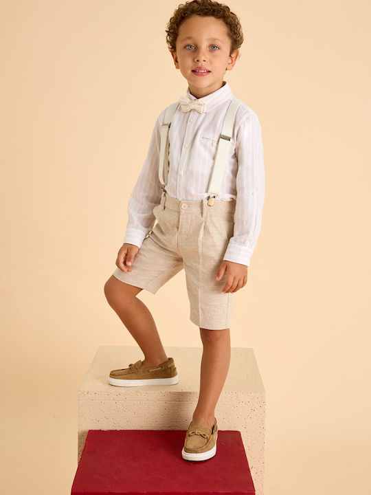 Kids Striped Shirt Long Sleeve Linen Beige