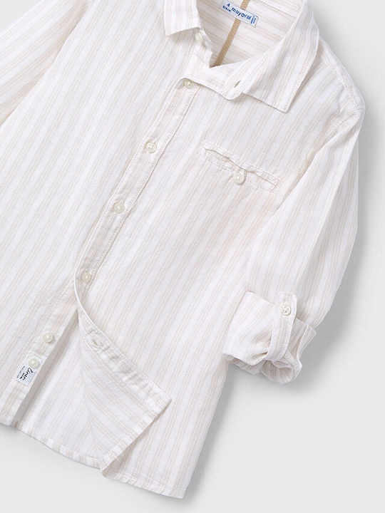 Kids Striped Shirt Long Sleeve Linen Beige