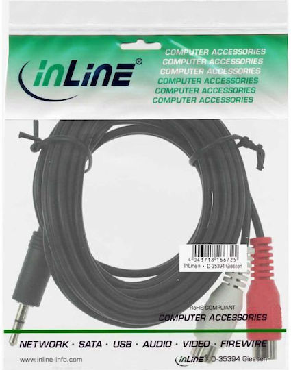 InLine Καλώδιο Ήχου 3.5mm male - 2x RCA female Μαύρο 5m 89941D