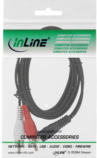 InLine Кабел За Звук 3,5 мм Мъжки - 2x RCA Мъжки Черен 2м 89939
