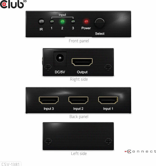 Club3D 3 ports HDMI Суич CSV-1381