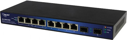 Allnet Gestionat L2 PoE+ Switch cu 8 Porturi Gigabit (1Gbps) Ethernet și 2 Porturi SFP