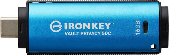 Kingston IronKey Vault Privacy 50 16GB USB 3.2 Stick με σύνδεση USB-C Μπλε