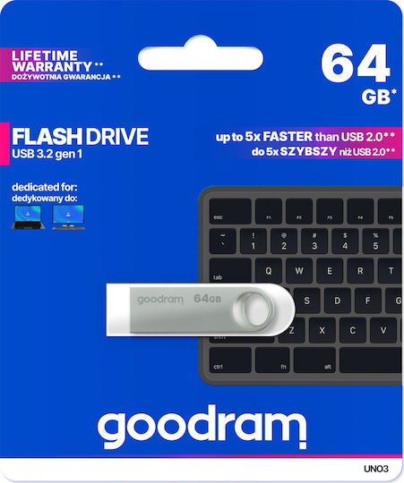 GoodRAM Uno3 64GB USB 2.0 Стик Сребрист