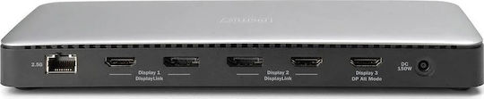 Digitus USB-C Docking Station with HDMI/DisplayPort 4K PD Ethernet and Support for 3 Monitors Gray (DA-70918)