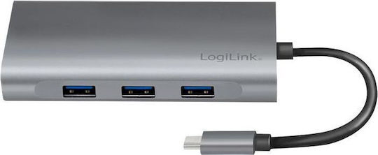 LogiLink USB-C Docking Station με HDMI 4K PD Ethernet και σύνδεση 2 Οθονών Ασημί (UA0383)