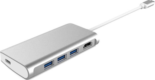 LMP Stație De Andocare USB-C Cu HDMI 4K Suport PowerDelivery Argintie (LMP-USBC-VHUB-5P-S)
