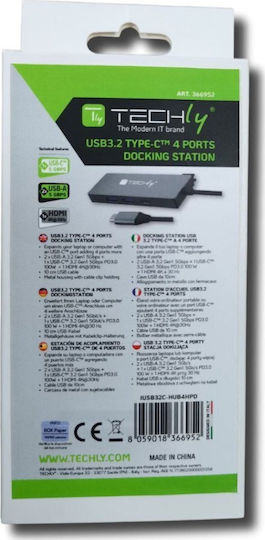 Techly USB-C Docking Station με HDMI 4K PD Ασημί (IUSB32C-HUB4HPD)