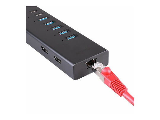 Lindy Dst-mini Duo USB-C / USB-A Docking Station with 4K PD Ethernet and Support for 2 Monitors Gray