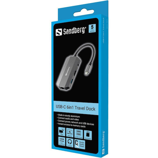 Sandberg USB-C Docking Station mit HDMI 4K PD Ethernet Silber (136-33)