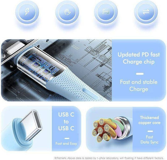 T-Phox Gentle USB 3.0 Cable USB-C male - USB-C 60W Μαύρο 1m