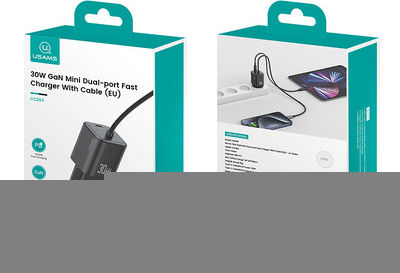 Usams Cablu USB 2.0 Braided / LED USB-C Masculin - USB-C 100W PD Alb 1.2m SJ744USB02
