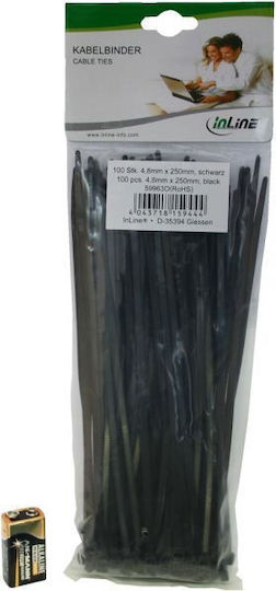 InLine Cable Ties Plastic 250mm x 4.8mm in Black Colour (100 pcs)
