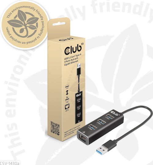 Club3D USB-Hub 3 Anschlüsse USB 3.0 mit USB-A / Ethernet