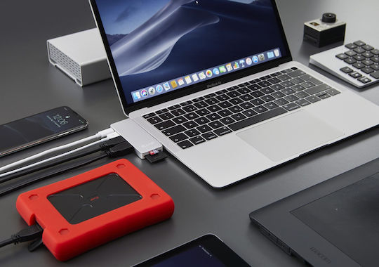LMP USB Hub 4 Ports USB 3.0 with USB-C Connection Silver
