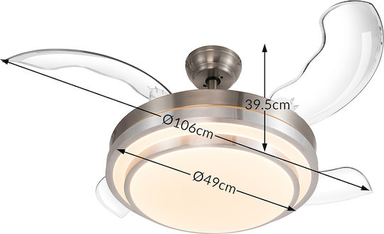 Bakaji Deckenventilator 106cm mit Leuchte Transparent / Silber