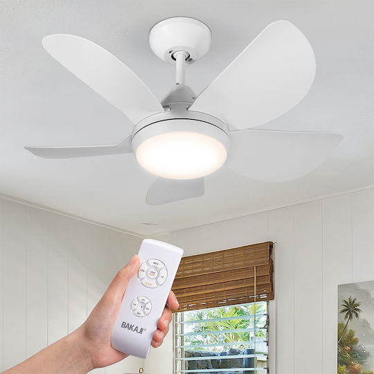 Bakaji Deckenventilator 76cm mit Leuchte Weiß