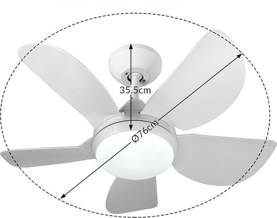 Bakaji Deckenventilator 76cm mit Leuchte Weiß