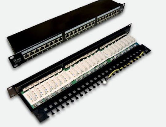 A-LAN Екраниран пач панел за рафт 1U 19" 24 порта cat5e Черен