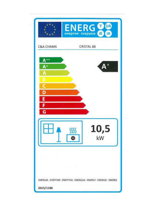 C&A Chama Cristal 88 Șemineu cu inserție Caseta Lemn 10.5kW Drept cu o ușă care se deschide Rezervor de expansiune închis