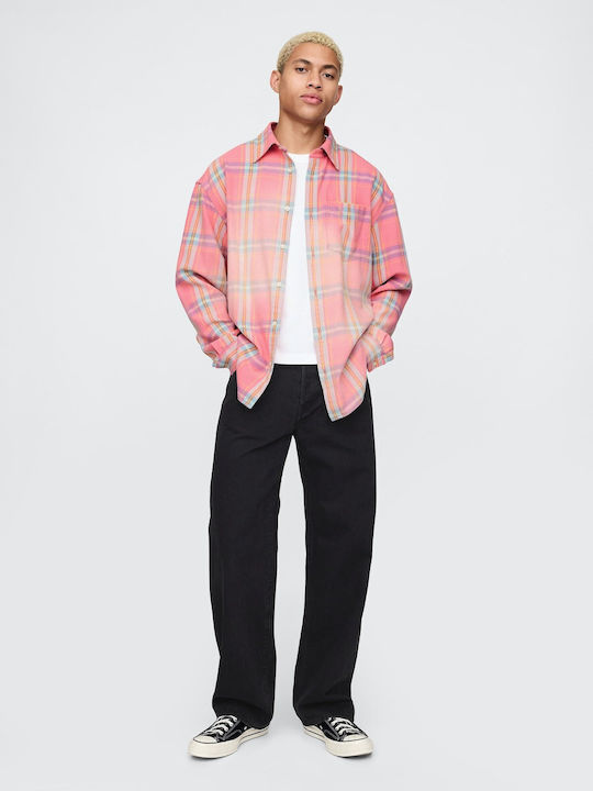 Long Sleeve Cotton Shirt In Wide Line Checked Apple Blossom
