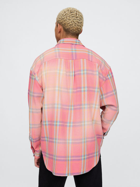 Long Sleeve Cotton Shirt In Wide Line Checked Apple Blossom