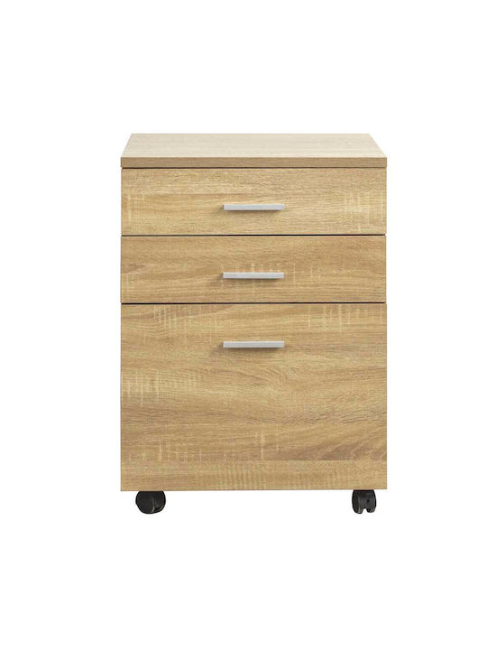 Bedroom Chest of Drawers Made of Wood and Metal with 3 Oak Drawers 46.5x45x64cm