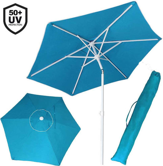 Bakaji Folding Beach Umbrella Diameter 2.1m with Air Vent Light Blue