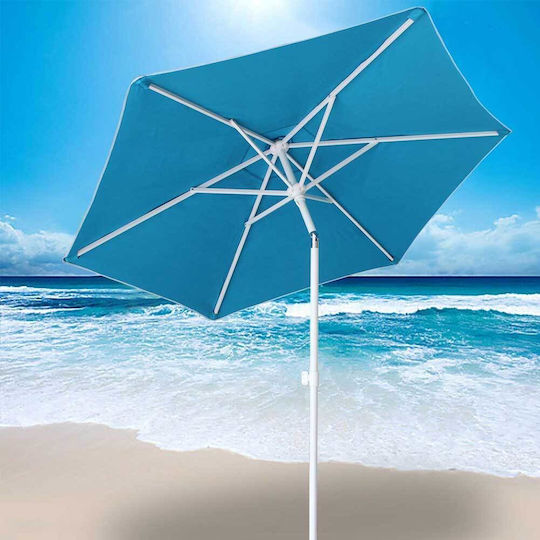 Bakaji Folding Beach Umbrella Diameter 2.1m with Air Vent Light Blue