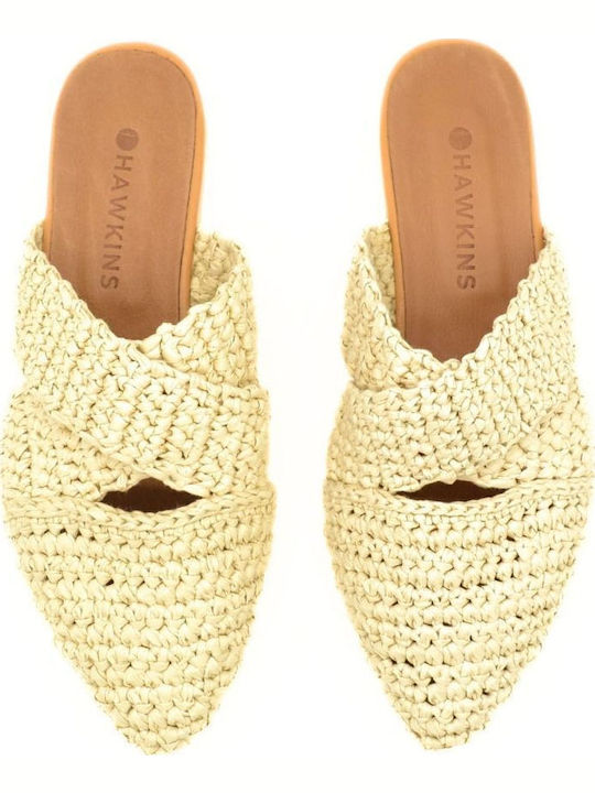 Flat Leather Mules in Beige Color