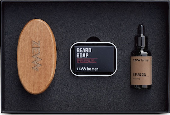 Zew Men Beard Oil, Soap, Case & Brush 4 In1 Simple Lumberjack Set