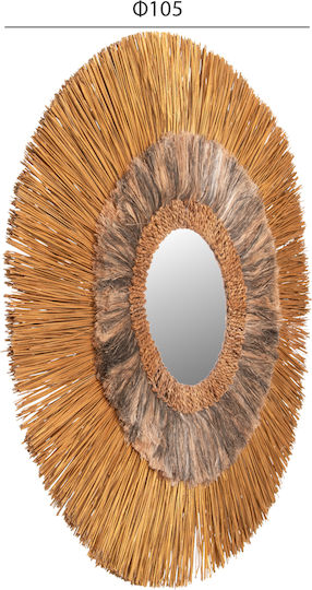 HomeMarkt Καθρέπτης Τοίχου Από Mendong και Abaca με Χρυσό Rattan Πλαίσιο Διαμέτρου 105cm