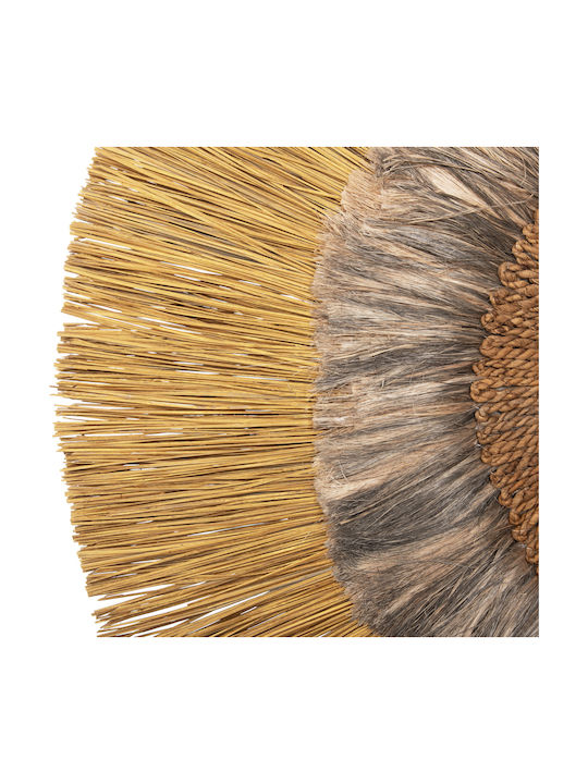 HomeMarkt Καθρέπτης Τοίχου Από Mendong και Abaca με Χρυσό Rattan Πλαίσιο Διαμέτρου 105cm