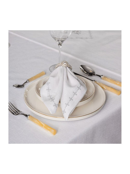 Cottonbox Față de masă Din Bumbac cu Broderie Set 8buc White Pear 172x240cm