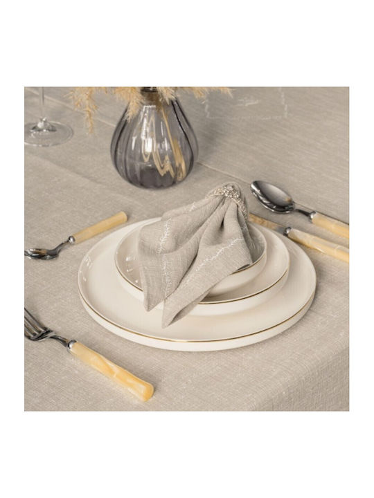 Cottonbox Față de masă Din Bumbac cu Broderie Set 8buc Bej 172x240cm
