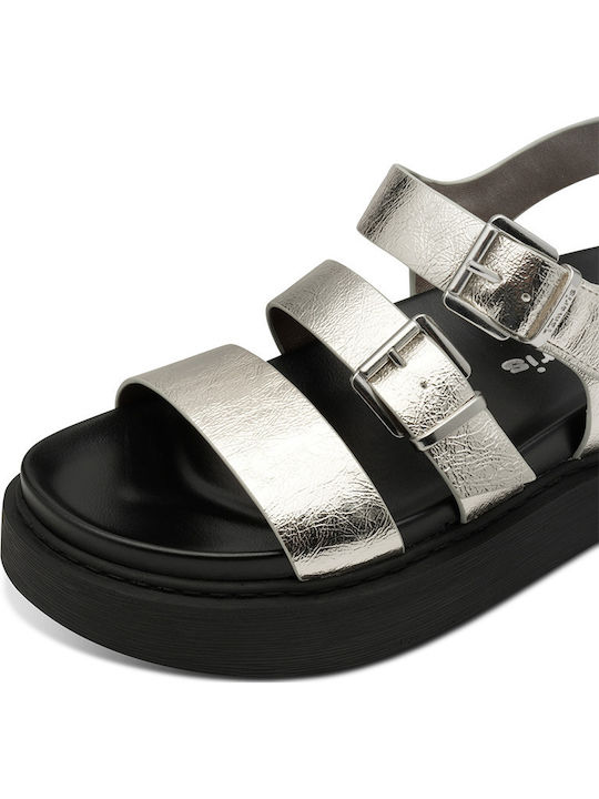 Flache Sandalen für Damen in Silber Farbe