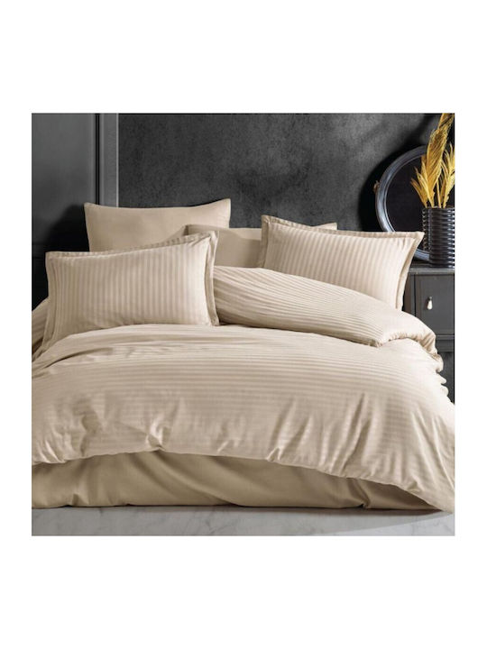 Pucioasa Set Husă de Pilotă (2 buc) Bumbac Single cu 2 Fețe de Pernă & 1 Cearsaf 150x220 Cappuccino