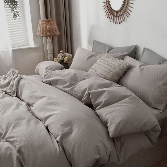 Pucioasa Set Husă de Pilotă Single cu Față de Pernă & 1 Cearsaf 150x220 Bej