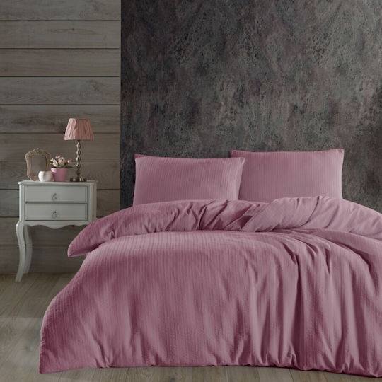 Nazenin Σετ Παπλωματοθήκη Βαμβακερή 200x220cm Διπλή με 2 Μαξιλαροθήκες & 1 Σεντόνι Ροζ