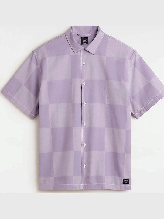 Kessler Checkerboard Short-sleeved Cotton Shirt Purple