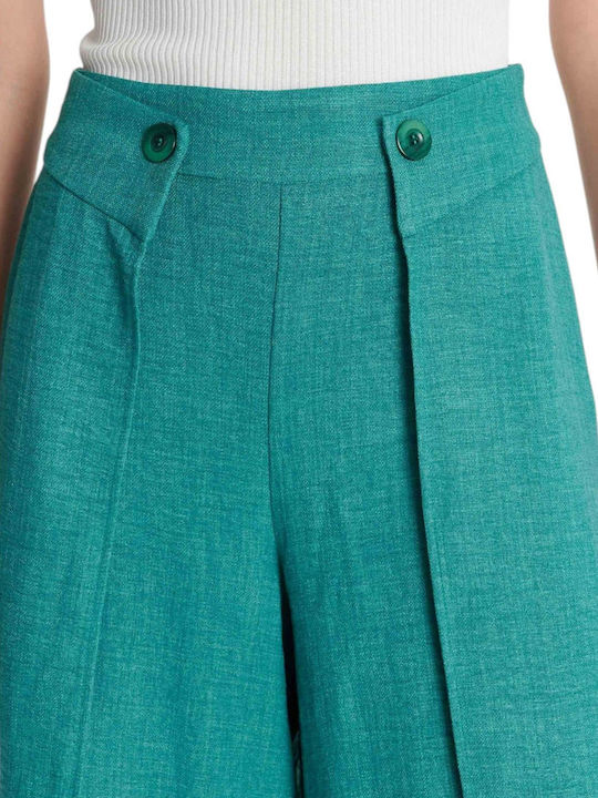 Women's Fabric Trousers with Elastic Green