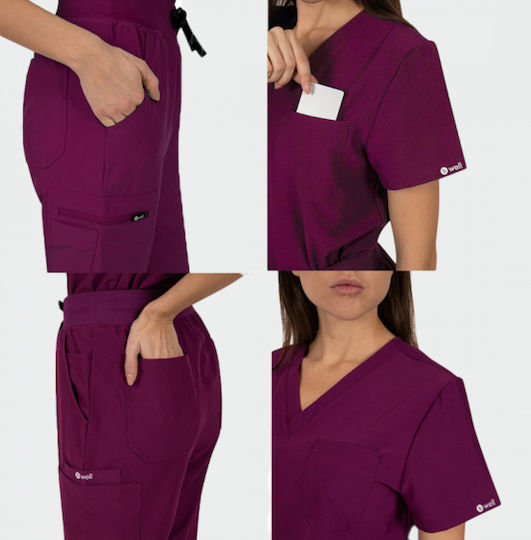bwell Femei Set Pantaloni și Bluza Medicală Burgundy