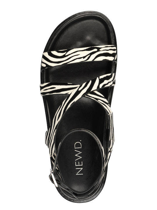 Deri Damen Anatomisch Flache Sandalen ZEBRA