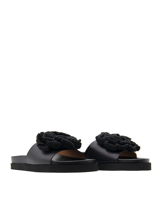 Leder Flache Sandalen für Damen in Schwarz Farbe
