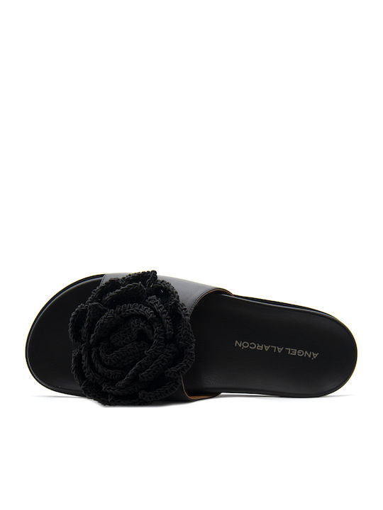 Leder Flache Sandalen für Damen in Schwarz Farbe