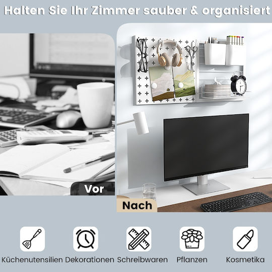 Costway Multifunctional Accessory Organization Board Clean Tidy Space 30.5 X 30.5 X 1.5 Cm White Jz10181