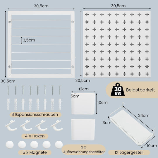 Costway Multifunctional Accessory Organization Board Clean Tidy Space 30.5 X 30.5 X 1.5 Cm White Jz10181